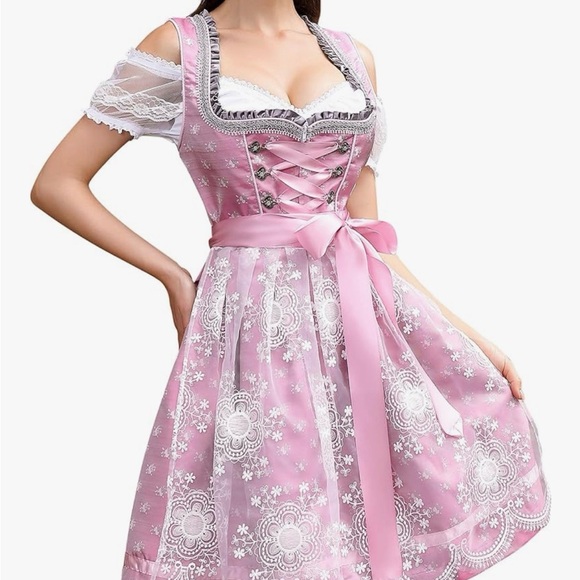 Elegant Pink Lace Midi Dress - Picture 7 of 7